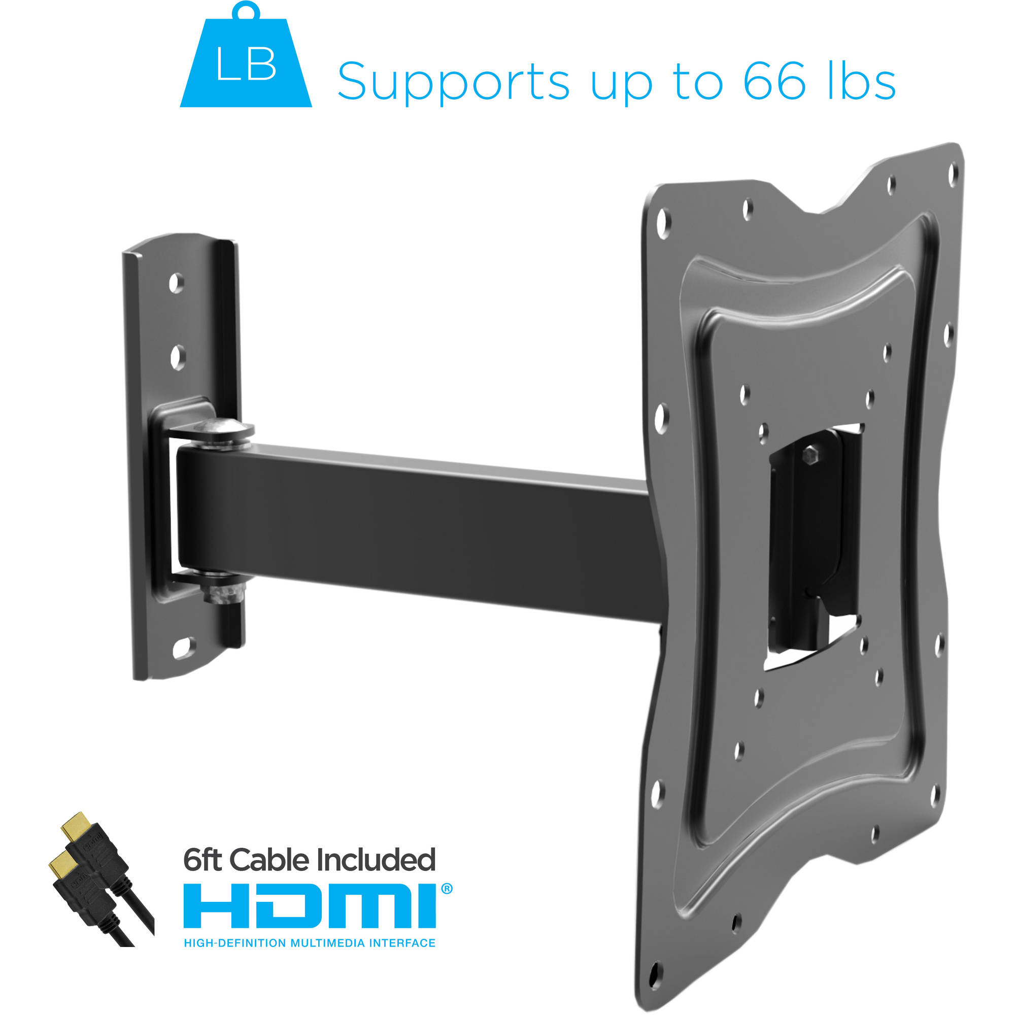 Full Motion TV Wall Mount 10" to 50" TV Display Tilt, Swivel Articulating Arm, HDMI Cable Included - image 3 of 7