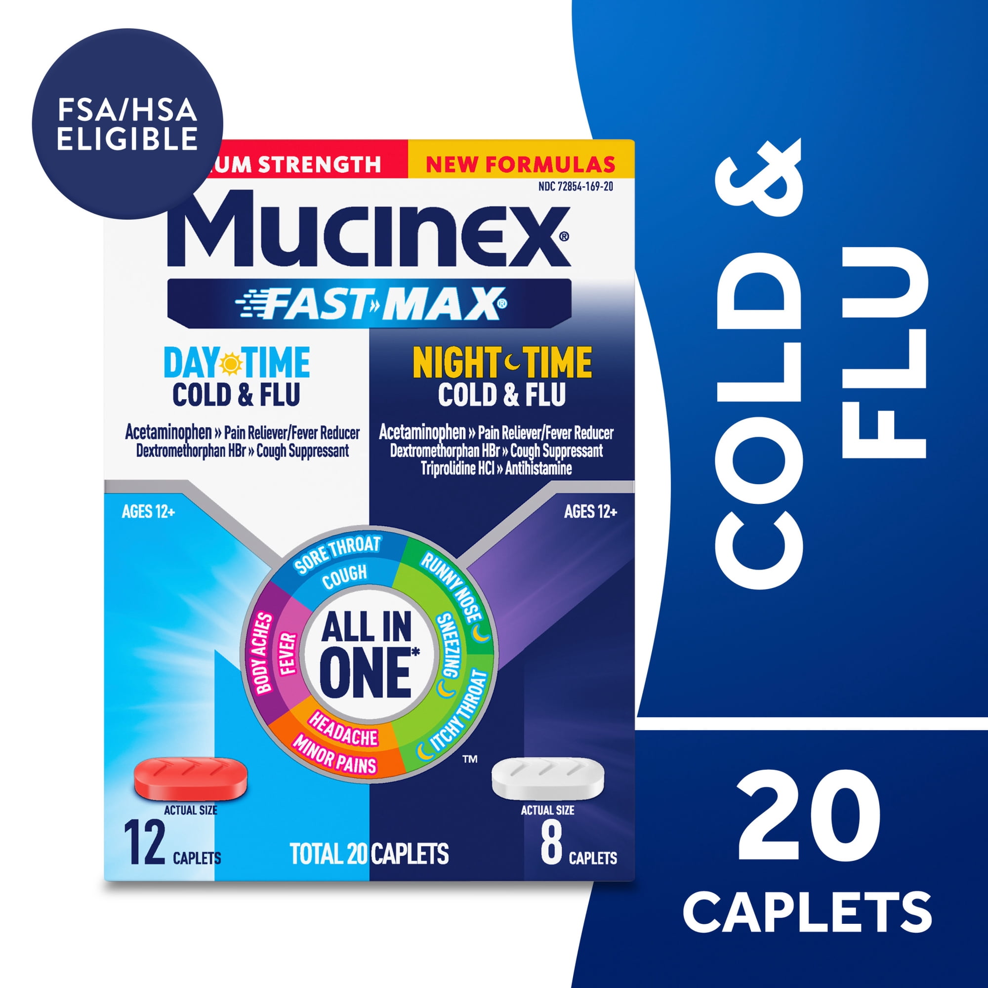 Mucinex Fast-Max Cold and Flu Caplets, Day 12 ct and Night 8 ct Combo Pack