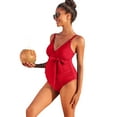 thumbnail image 5 of Alove Maternity V Neck One Piece Swimsuit Pregnancy Bathing Suit Tie Front Waist in Ruched Swimwear, 5 of 5
