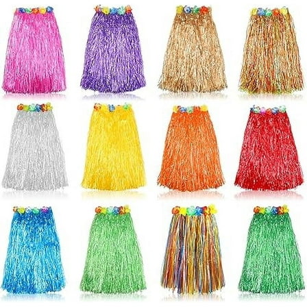 BUZIFU 12 PCS Grass Skirt Hawaiian Luau Hula Skirts Party Decorations