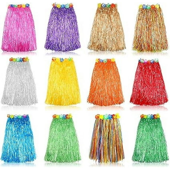 BUZIFU 12 PCS Grass Skirt Hawaiian Luau Hula Skirts Party Decorations