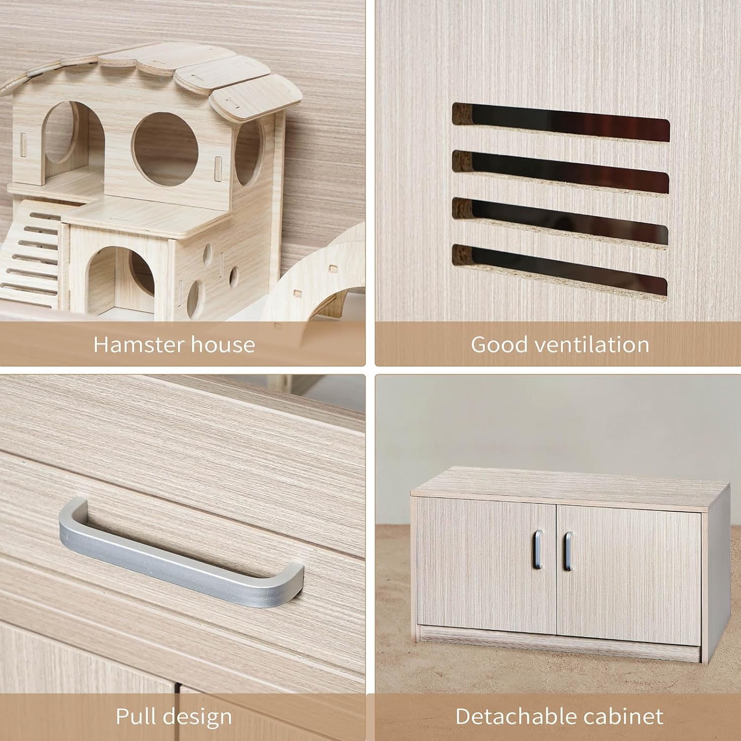 Large Big Wooden Hamster Cage, Hamster Habitat with Split Storage Cabinet &amp; Drawer, Guinea Pig Cage with Openable Top, Rat Gerbil Hedgehog Small Animal Cage