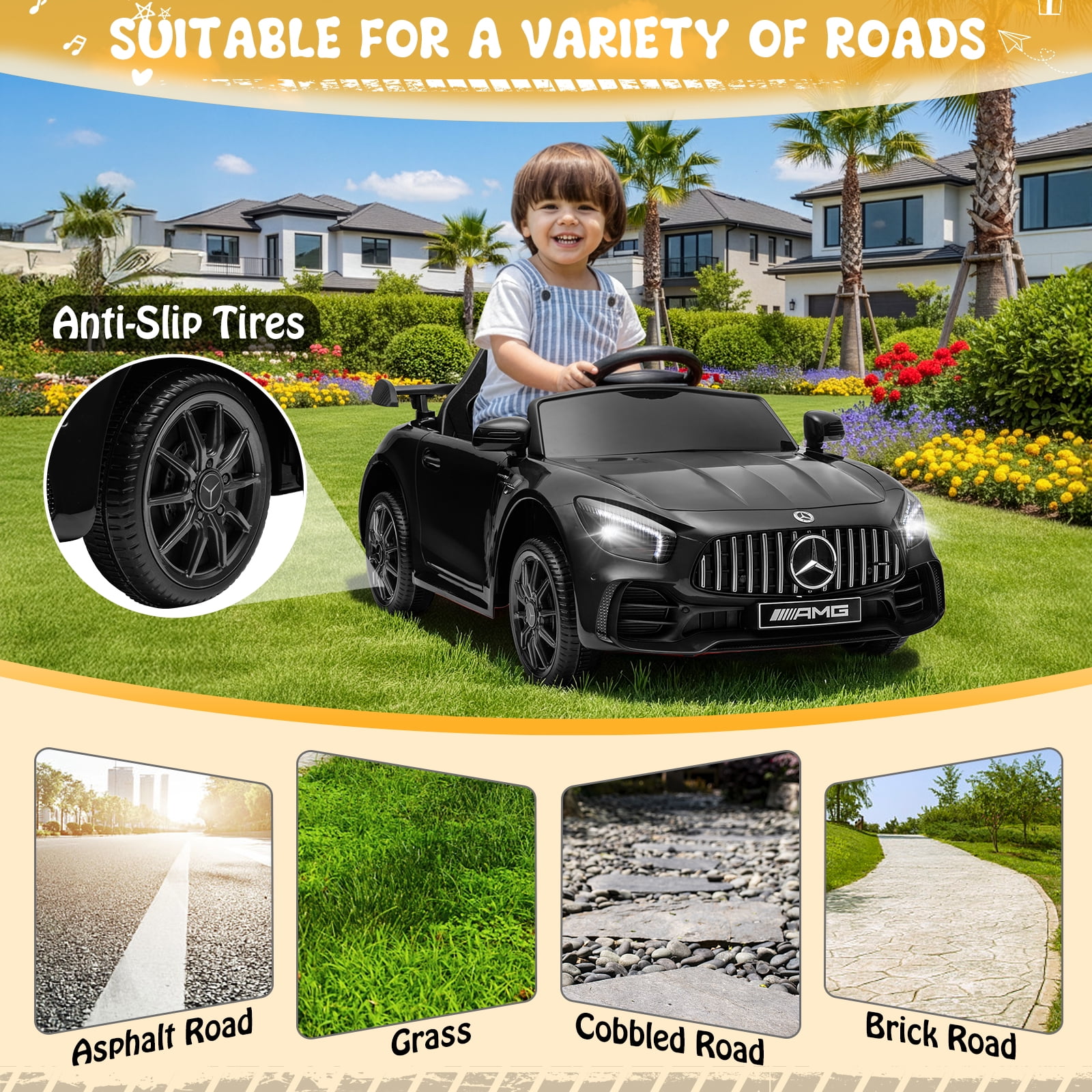 UBesGoo 12V Licensed Mercedes-Benz Electric Ride On Cars Toys for Kids, Power Wheels with Parent Remote Control, Black