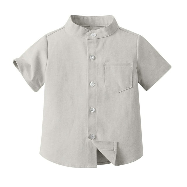 Besolor Chemise à Boutons pour Bébé Garçon Manches Courtes Couleur Unie Col Montant Robe d'Été