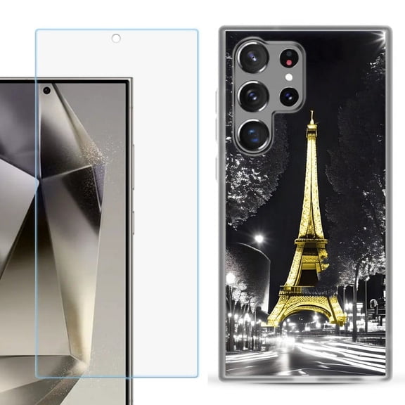 OneToughShield ® Compatible with Samsung Galaxy S24 Ultra, Shockproof Phone Case, with Tempered Glass Screen Protector - Paris Night
