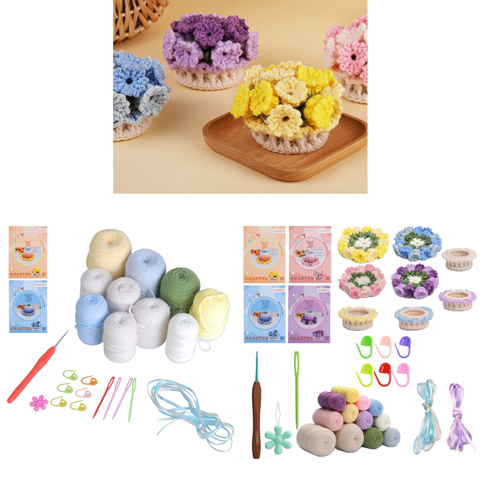 Crochet Starter with Yarn, Crochet Hook, Needle, Knitting Marker, Instruction and Crochet Accessories
