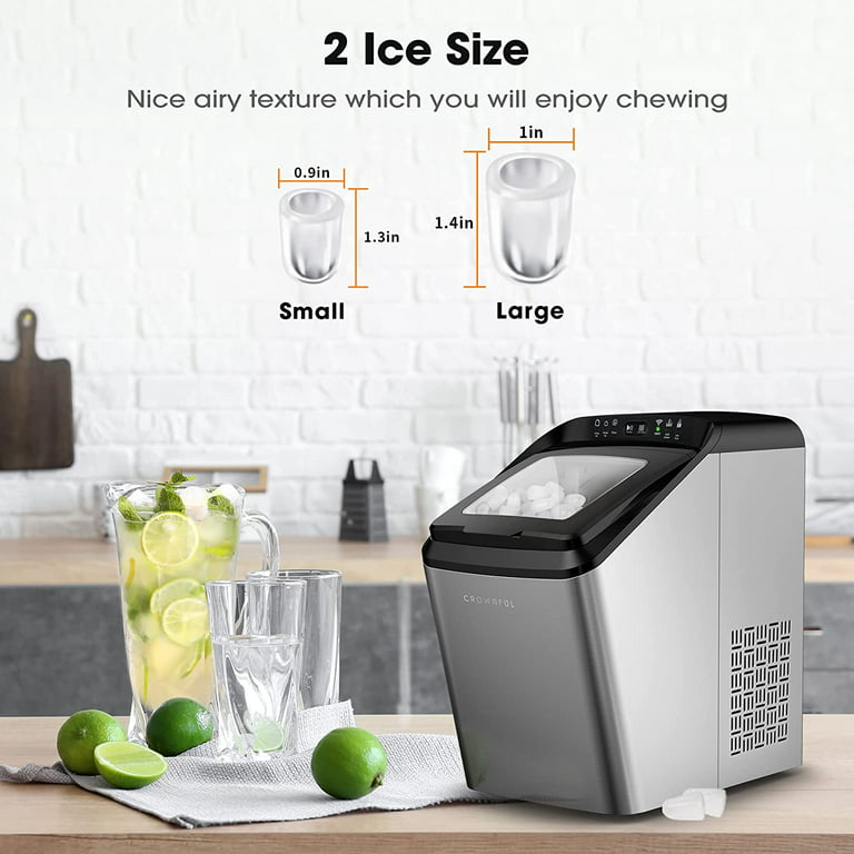CROWNFUL Nugget Ice Maker Portable Countertop Machine, 26lbs Crunchy Pellet  Ice in 24H 