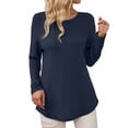 thumbnail image 2 of Womens Tops 2026 Elegant Fall Winter Plus Size Long Sleeve Round Neck Blouse Back Button Closure Classic Solid Color Casual Shirt For Casual Blouses, 2 of 6