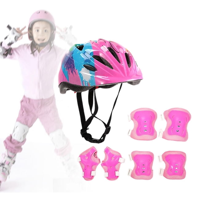 Equipo de protección deportiva para niños, conjunto de casco de bicicleta para niños, patinete, monopatín Rosa