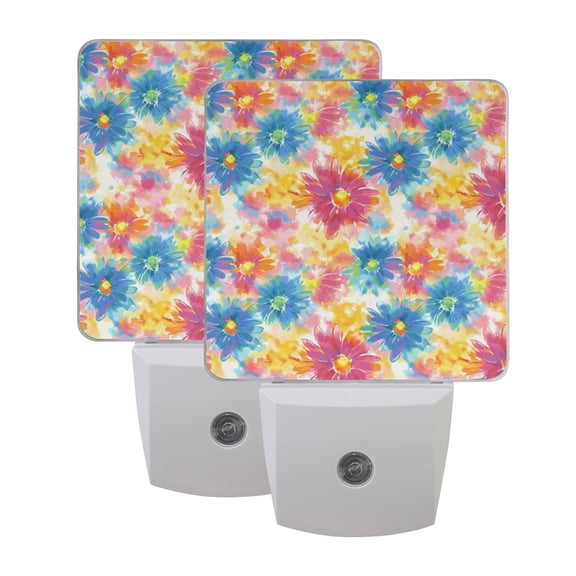 Color Watercolor Daisy LED Night Light with Smart Sensor Plug Into Wall Dusk to Dawn 2 packs
