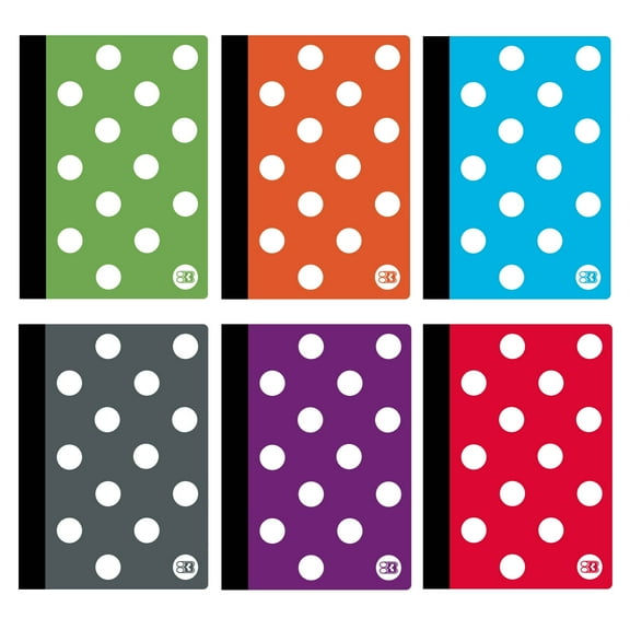 BAZIC College-Ruled Composition Book, 5" x 7", Assorted Colors, 80 Sheets, 6 Count
