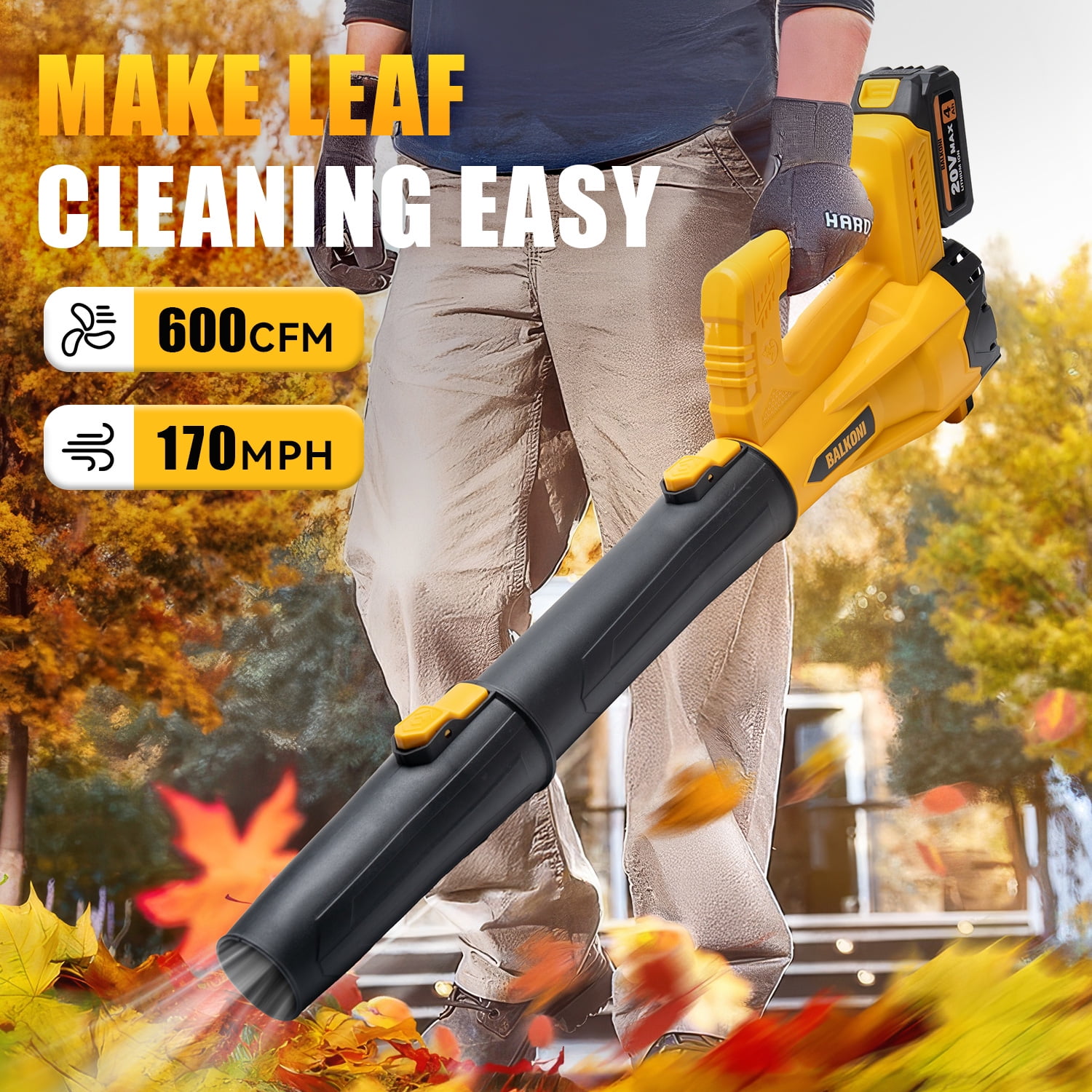 Cordless Leaf Blower Battery Powered Handheld, 170 MPH Electric Leaf Blower Includes 20V MAX TWO*4.0AH Battery & Fast Charger, Lightweight Lawn Blower High Speed Lawn Blower For Garden Yard Cleanup