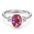 thumbnail image 3 of Gem Stone King 10K Two Tone Gold Pink Mystic Topaz and White Topaz Engagement Ring for Women | 2.86 Cttw | Oval 9X7MM | Gemstone November Birthstone | Size 5, 3 of 6