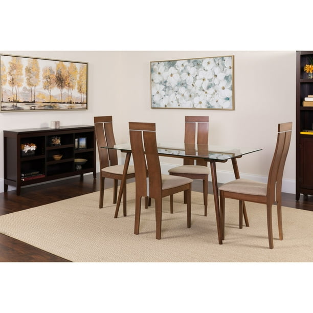 Flash Furniture Roseville 5 Piece Walnut Wood Dining Table Set with