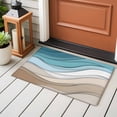 thumbnail image 4 of 2x3 Ft Entryway Area Rug, Turquoise Brown Kitchen Rug Runner Washable Floor Mat, Teal White Geometric Gradient Stripes Non Slip Indoor Door Mat Throw Carpet for Bathroom Living Room Bedroom, 4 of 8