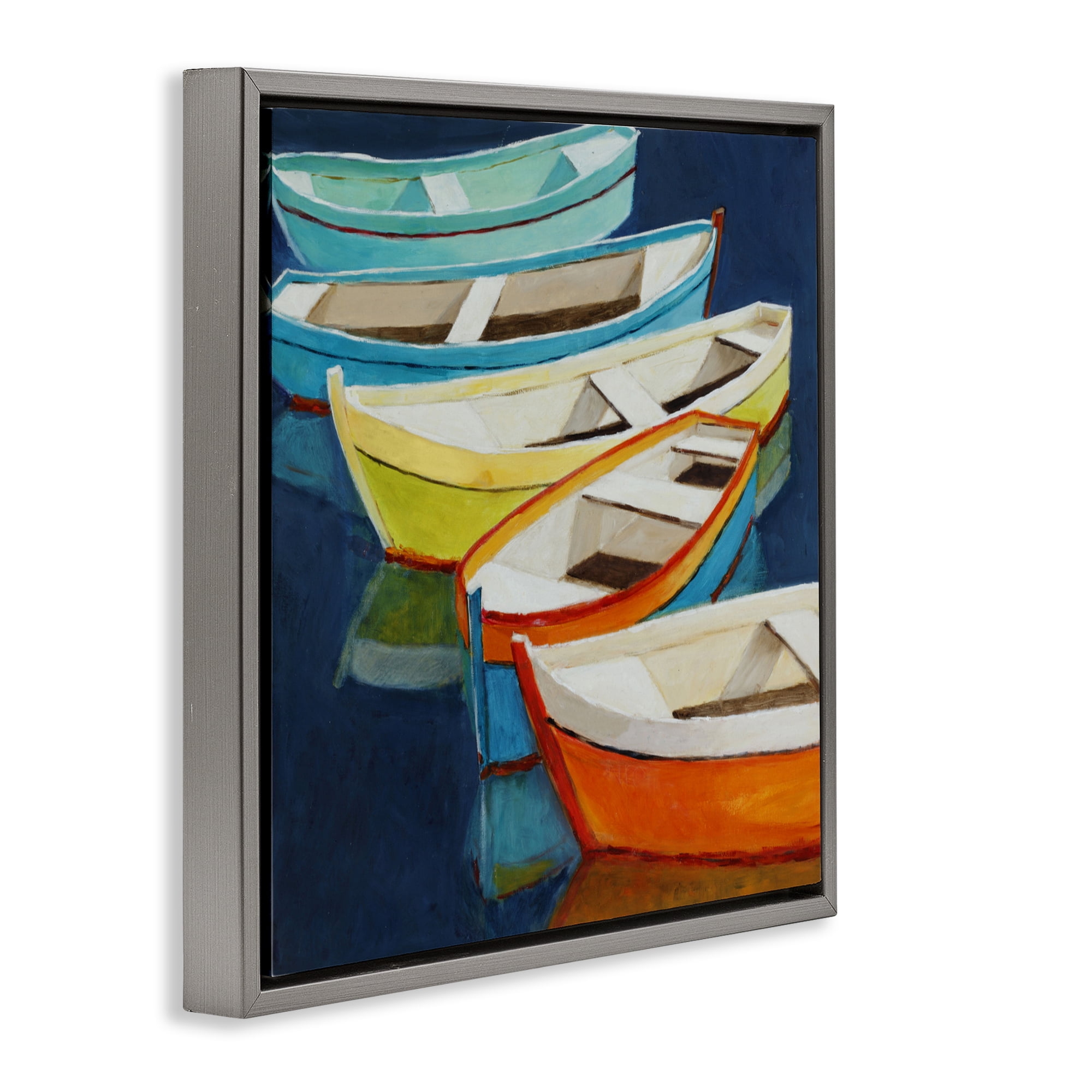Stupell Industries Serene Rowboats in Summer Gray Framed Floater Canvas Wall Art, design by Lorenzo Collective