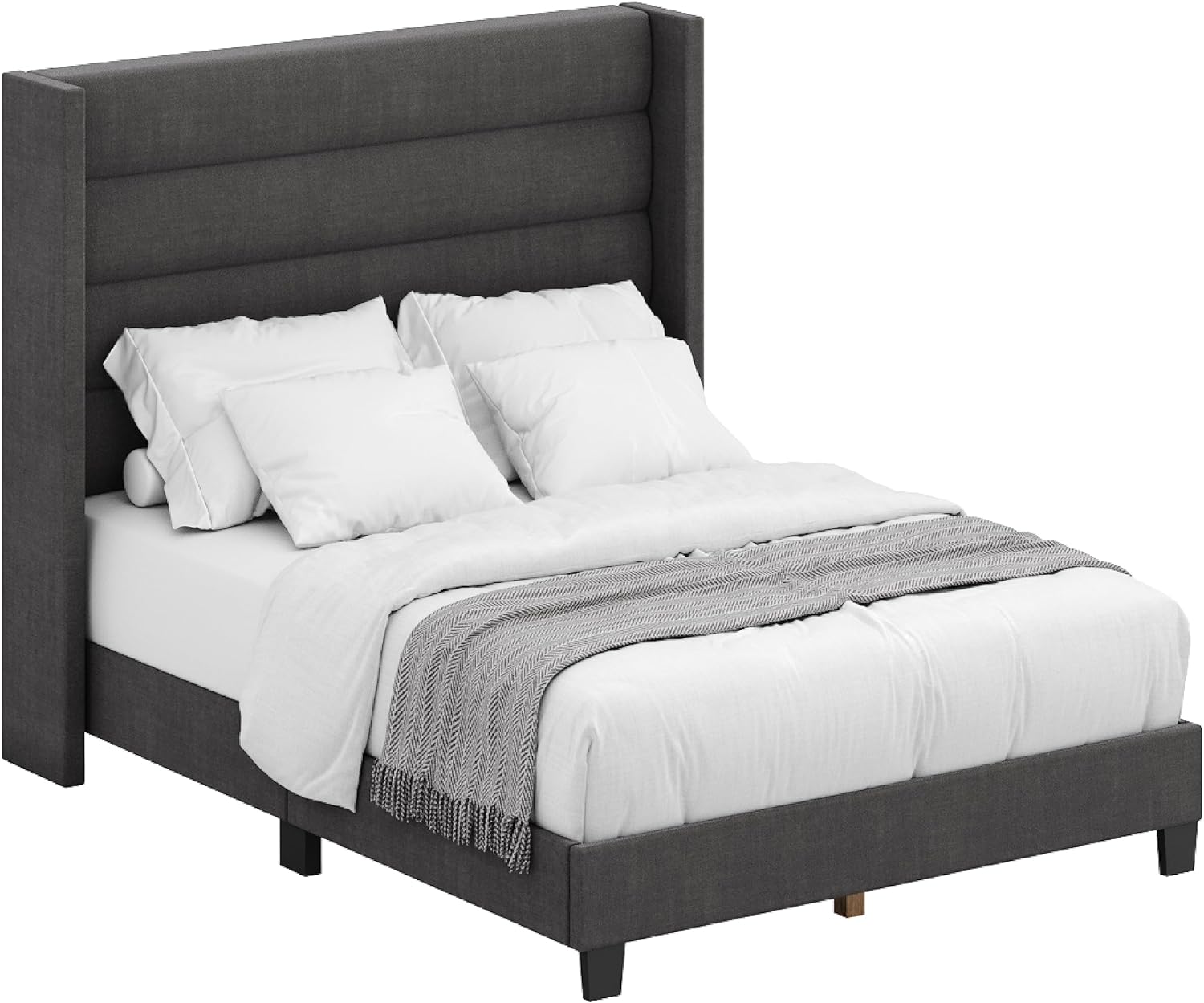 DG Casa George King Bed Frame - Charcoal Fabric Upholstered Panel Bed with Extra Tall Headboard - image 2 of 7