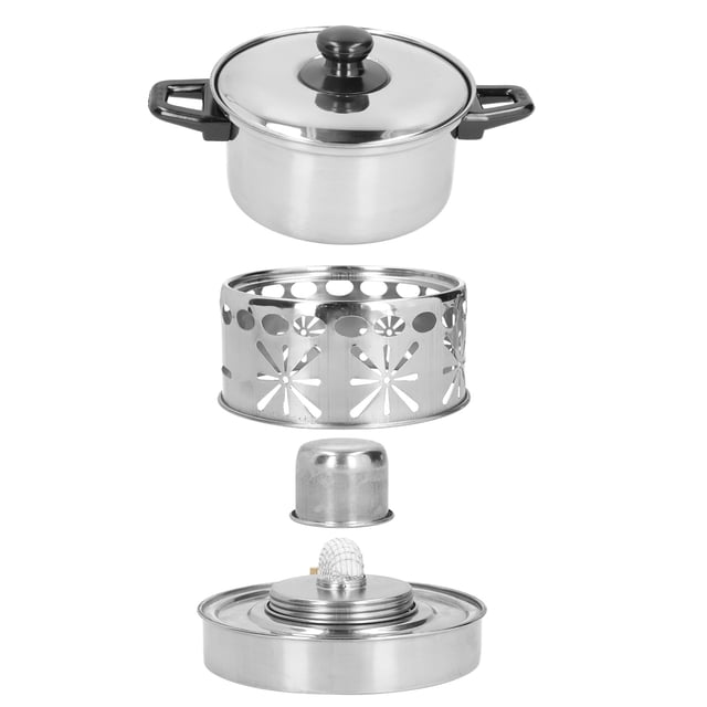 Utensilios de cocina portátiles para aventuras al aire libre, olla caliente para acampar de acero inoxidable de 16 cm