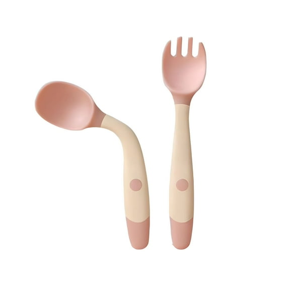 FACEGA 2Pcs Baby Spoon Set,Soft Silicone Material Silicone Self Feeding Baby,Safe and Non-Toxic Silicone Baby Spoons,Pink