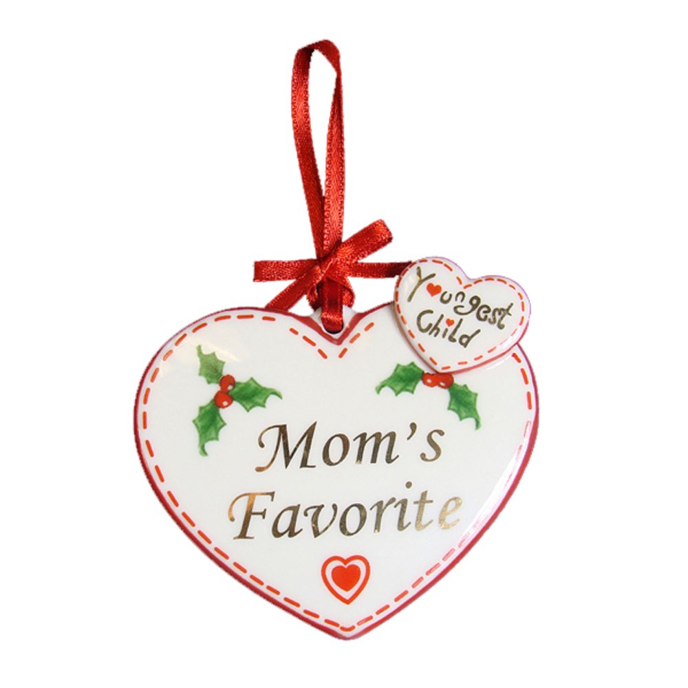3" White and Red Youngest Child Mom's Favorite Christmas Ornament
