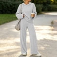 thumbnail image 5 of Ashirexll Pajamas for Women Set Ribbed Knit Hooded Long Sleeve Button Front Top with Matching Pants Loungewear Pajama Set, 5 of 6