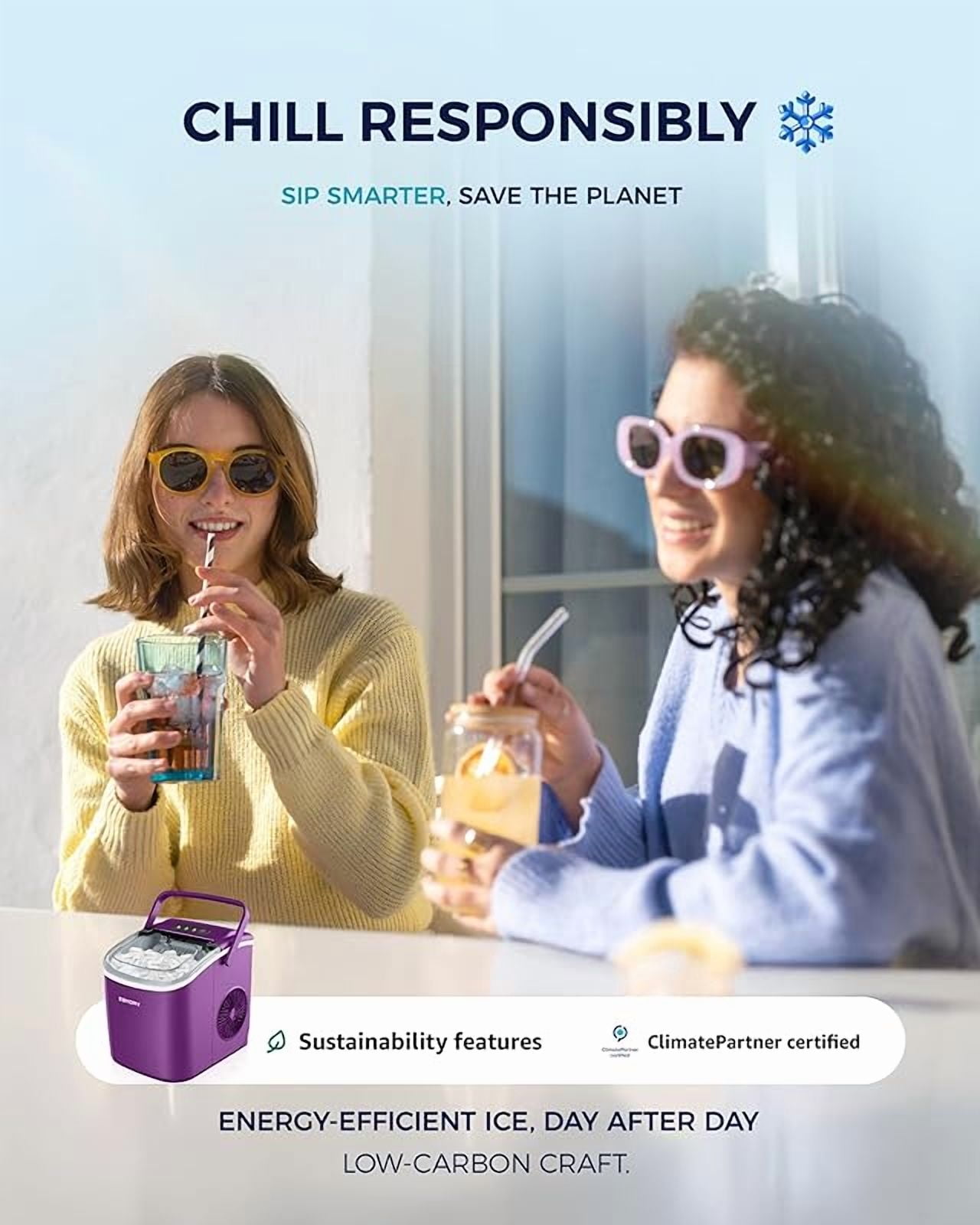 Countertop Ice Maker Machine with Handle, 26lbs Per Day, 9 Ice Cubes Ready in 6 Mins, Auto-Cleaning Portable Ice Maker with Basket and Scoop, for Home/Kitchen/Camping/RV (Purple)