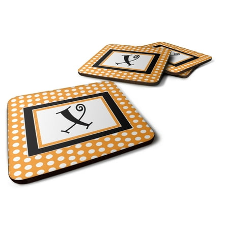 

Carolines Treasures CJ1033-XFC Letter X Initial Monogram - Orange Polkadots Foam Coaster Set of 4 3 1/2 x 3 1/2