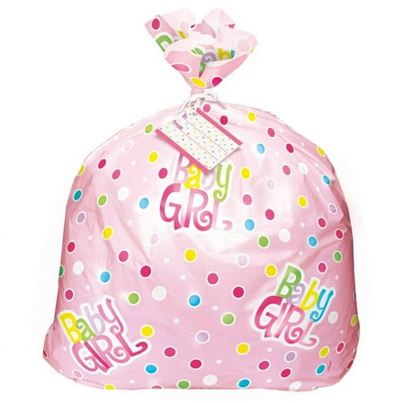 Jumbo Plastic Polka Dot Girl Baby Shower Gift Bag, 44 x 36 in, Pink, 1ct