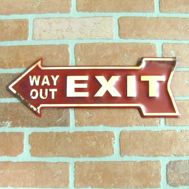 Embossed Metal Fire Emergency Exit Arrow Sign Vintage Indoor Outdoor Wall Decor Embossed Metal Fire Emergency Exit Arrow Sign Vintage Indoor Outdoor Wall Decor