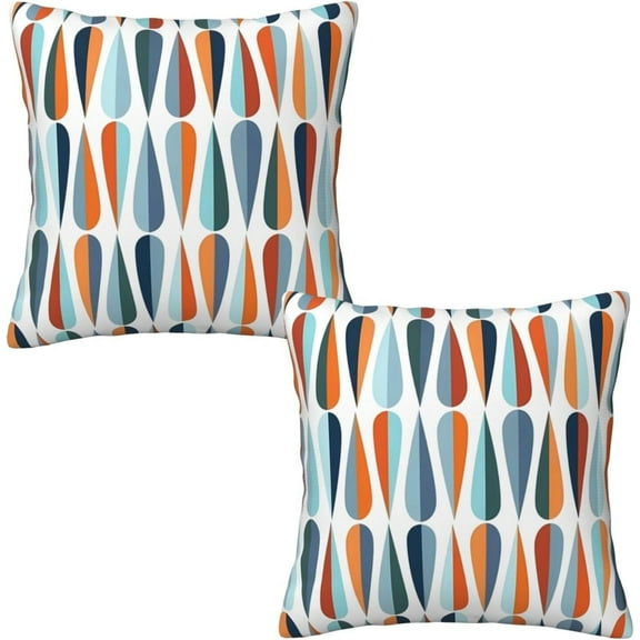 Mid-Century Modern Throw Pillow Covers 20x20 Set of 2, Blue Orange Drop Shapes Pillow Case Outdoor Decor Cushion Case Decoration for Home Couch Chair Sofa