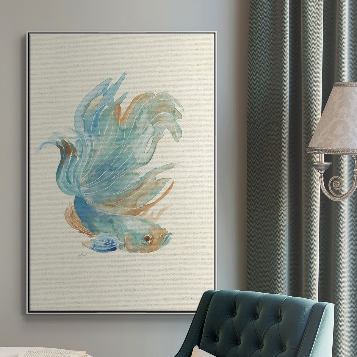 Betta I Framed Premium Gallery Wrapped Canvas - Ready to Hang - 25 x 37 - White Floating Frame