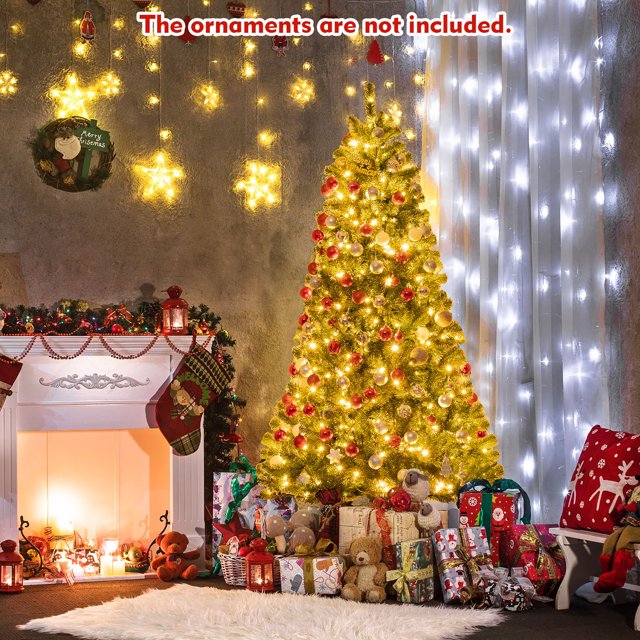 Costway Árbol de Navidad con bisagras preiluminado de 210 cm con control remoto y 9 modos de iluminación