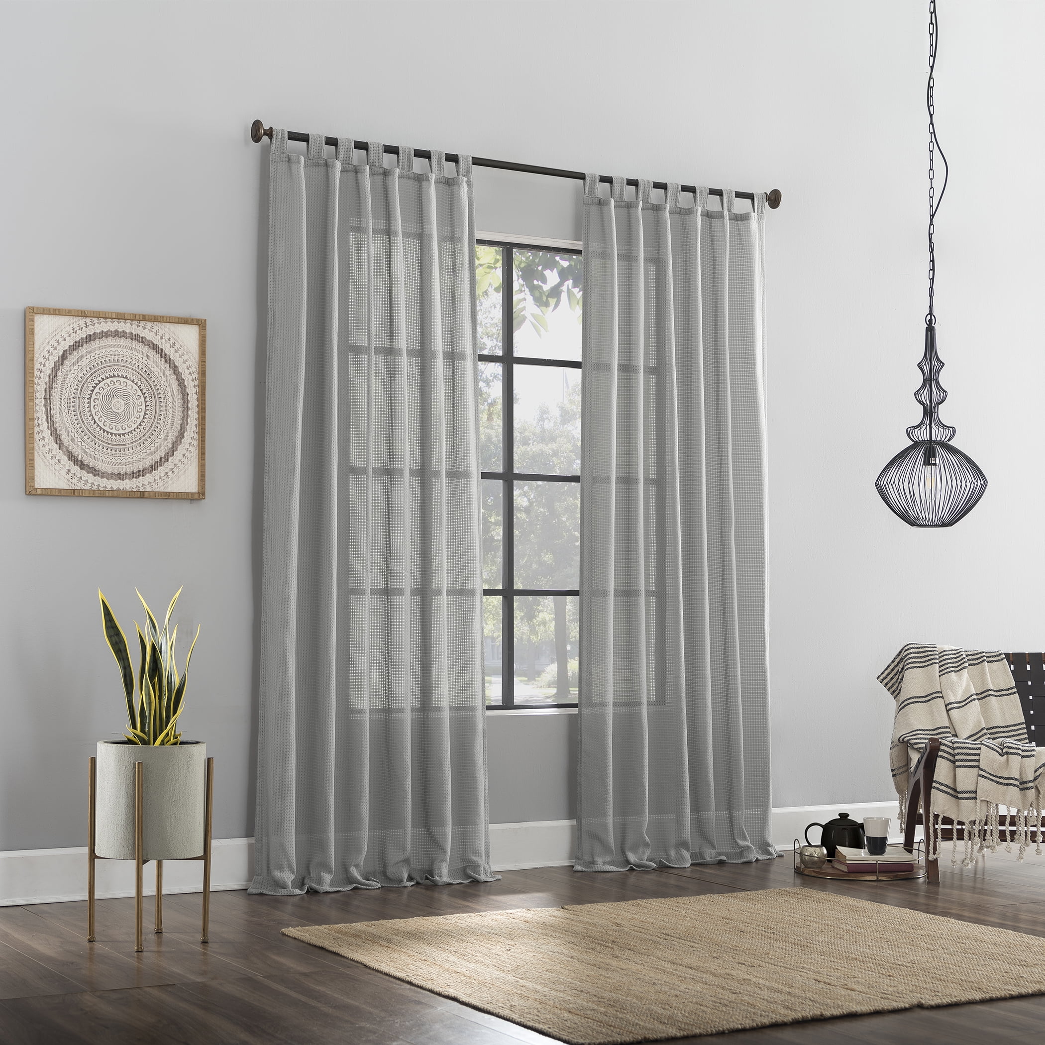 Archaeo Waffle Weave Cotton Blend Tab Top Curtain, 50"x96", 50"x96", Chrome Gray