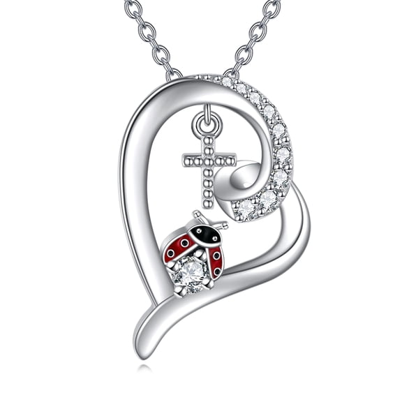 YAFEINI Ladybug Necklace Sterling Silver Cross Jewelry Gifts for Women