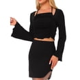 thumbnail image 1 of INSPIRAR CHIC Blusa de Manga Larga con Volantes para Mujeres, con Fruncidos y Espalda con Cinta, Top Corto Ligero, Color Negro, Talla M, 1 of 6