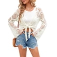 thumbnail image 3 of Women Summer Boho Tops Sheer Crochet Coverup Beach Bathing Swimsuit Cover Ups Shrugs Crop Swimwear Outfits, 3 of 5