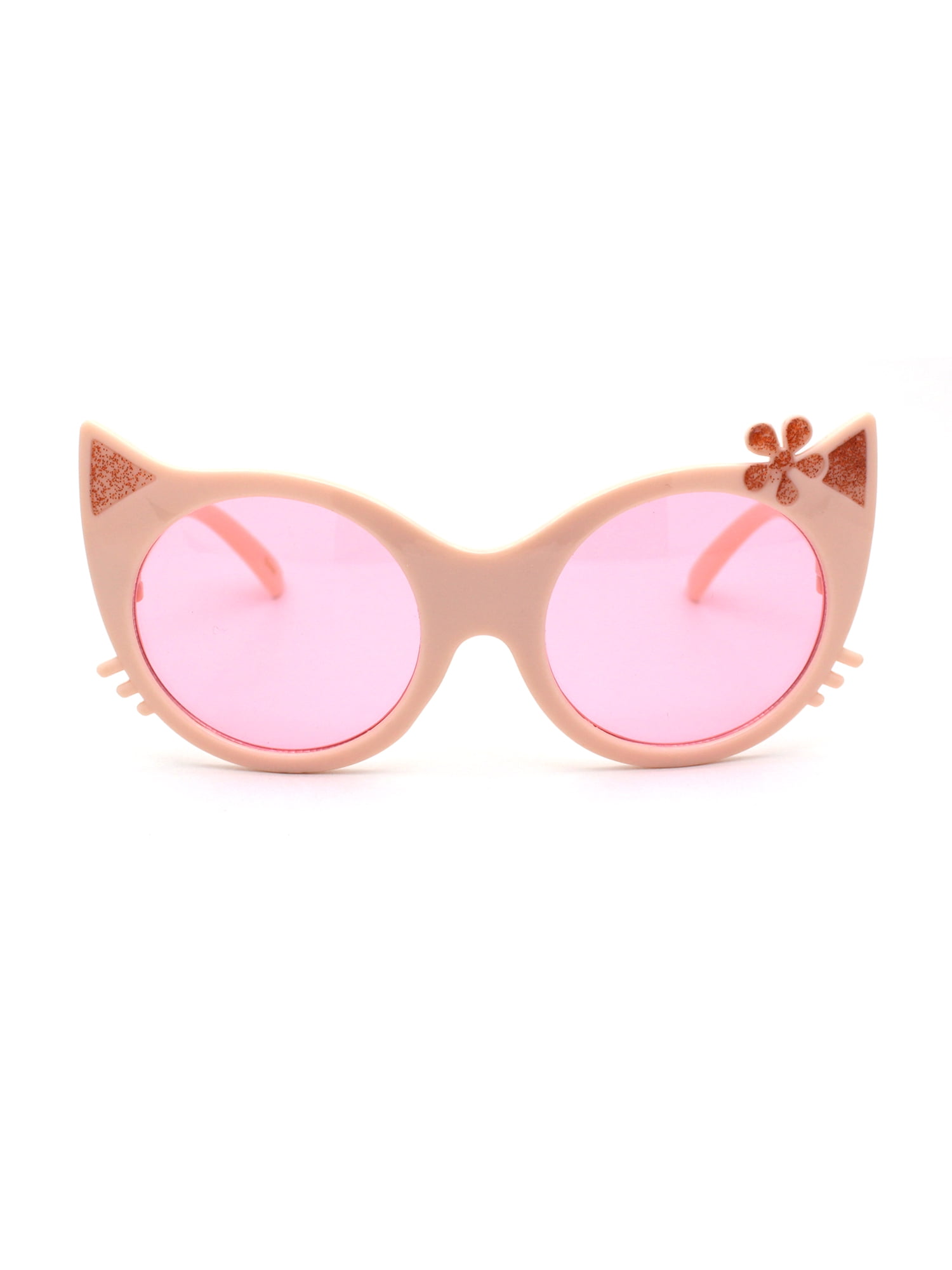 Girls Kitty Cat Ear Whisker Flower Cat Eye Sunglasses Peach Pink