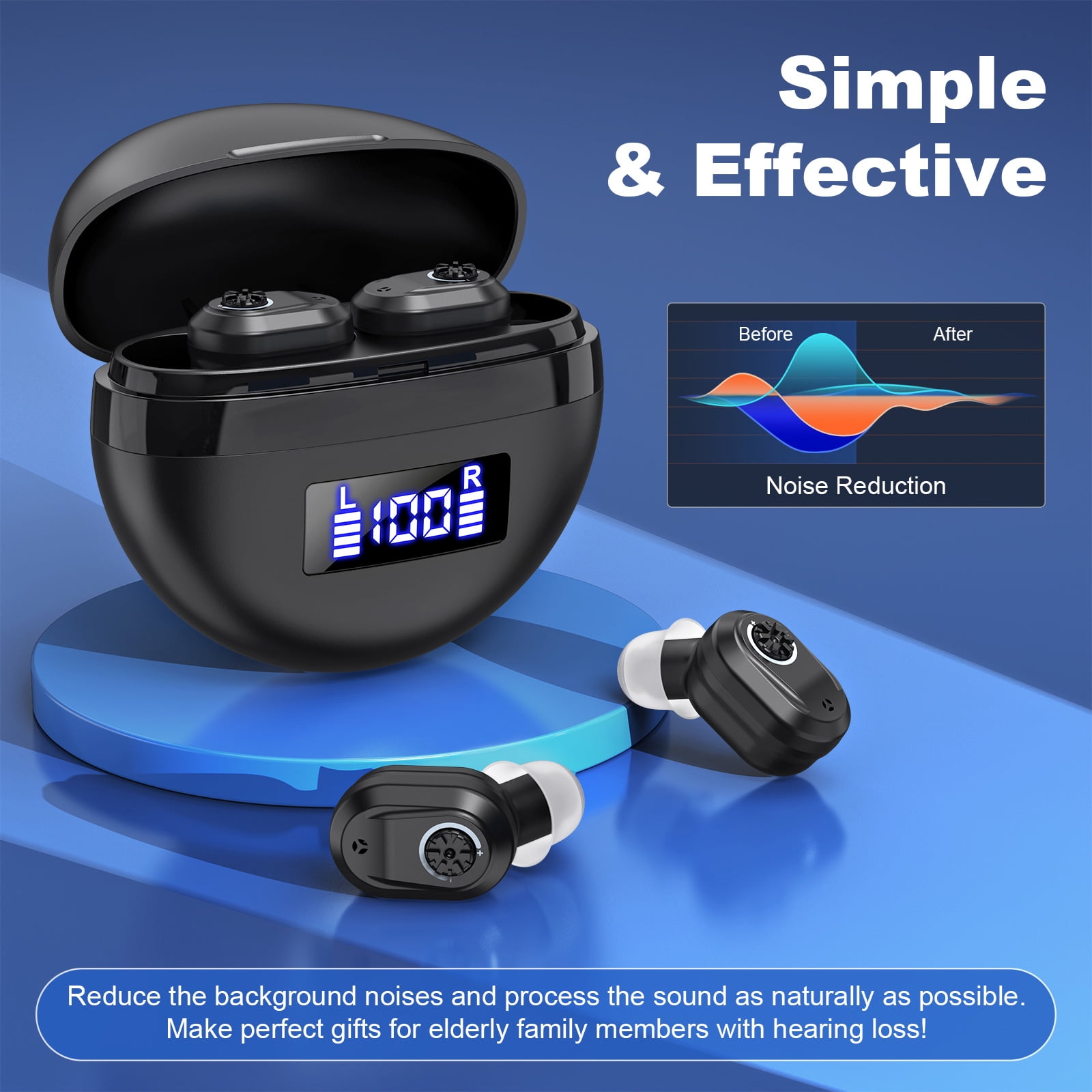 Hearing Aids for Seniors Rechargeable with Noise Cancelling, Hearing Amplifier for Adults Hearing Loss, Invisible Hearing Aid, In Ear Sound Amplifier With Charging Case