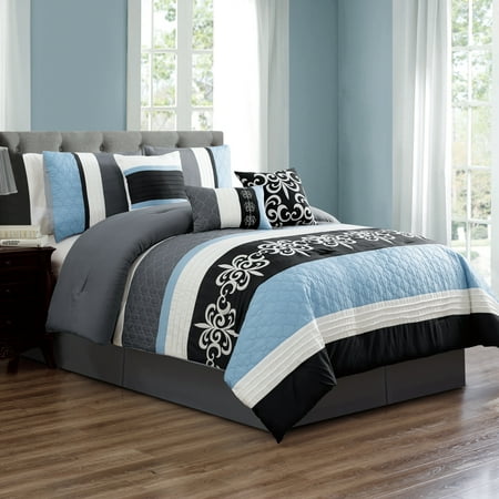 Unique Home 7 Piece Comforter Set White Striped Medieval Medallion