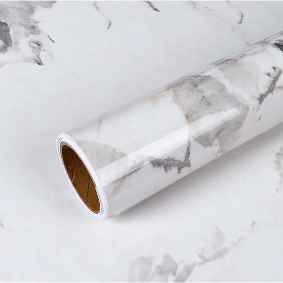 VEELIKE White Marble Contact Paper for Countertops Waterproof Peel and Stick Wallpaper for Kitchen Self Adhesive Glossy Marble Wallpaper Peel and Stick for Walls Counter 15.7''x118''