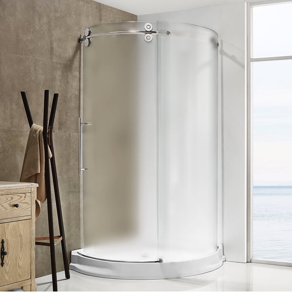 Dreamwerks 40 in. W x 40 in. D x 79 in. H Frameless Sliding Frosted Glass Shower Door Enclosure in Chrome
