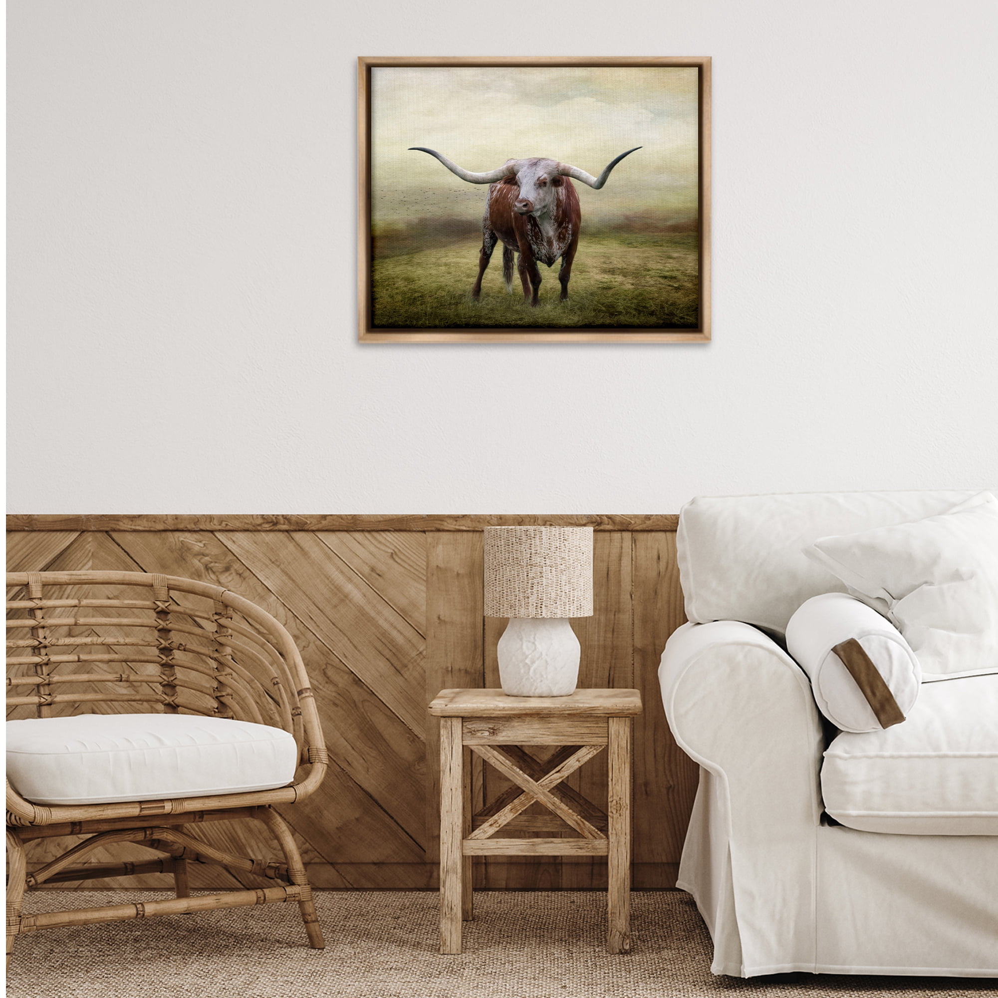 Stupell Industries Pride Of The Longhorn Animals & Insects Photography Brown Floater Framed Canvas Art Print Wall Art, 31 x 25