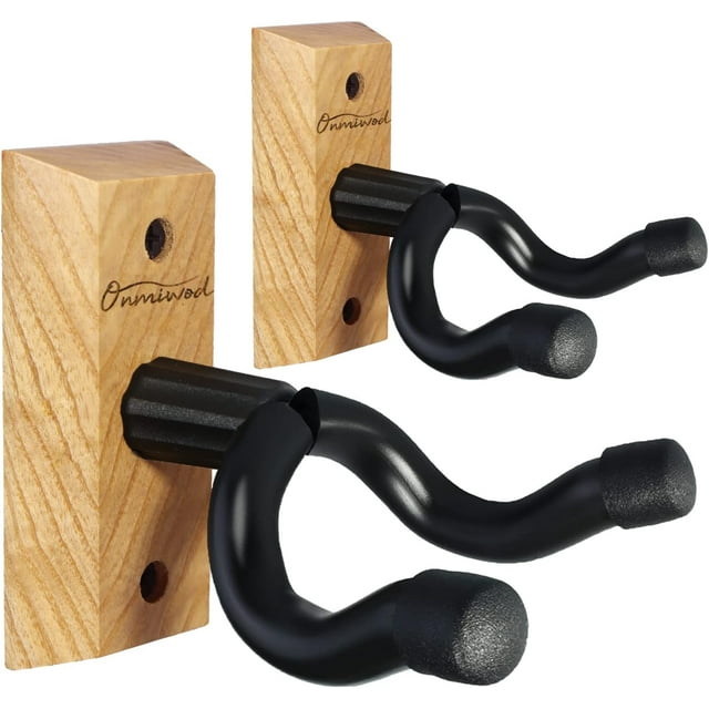 Soporte de pared para guitarra, paquete de 2, soporte para colgar guitarra en forma de U de madera de nogal negro, soporte de pared con gancho para guitarra acústica, eléctrica, banjo, bajo, regalo pa