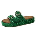 thumbnail image 2 of IUJSOY Womens Sandals Cork Footbed Slide Summer Beach Platform Sequin Adjustable Buckle Slippers, 2 of 9