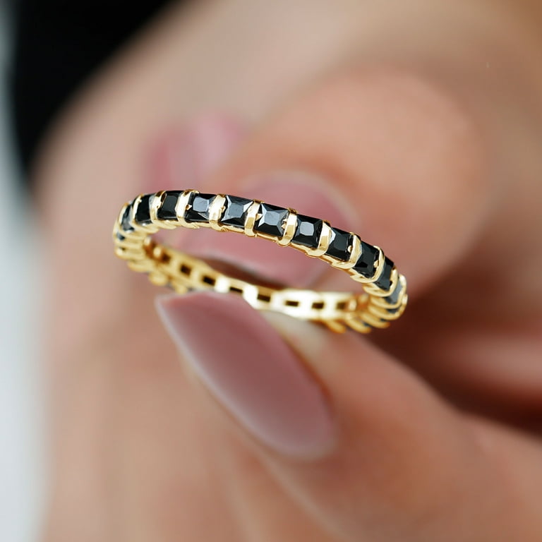1.25 CT Simple Black Onyx Full Eternity Ring for Women Princess