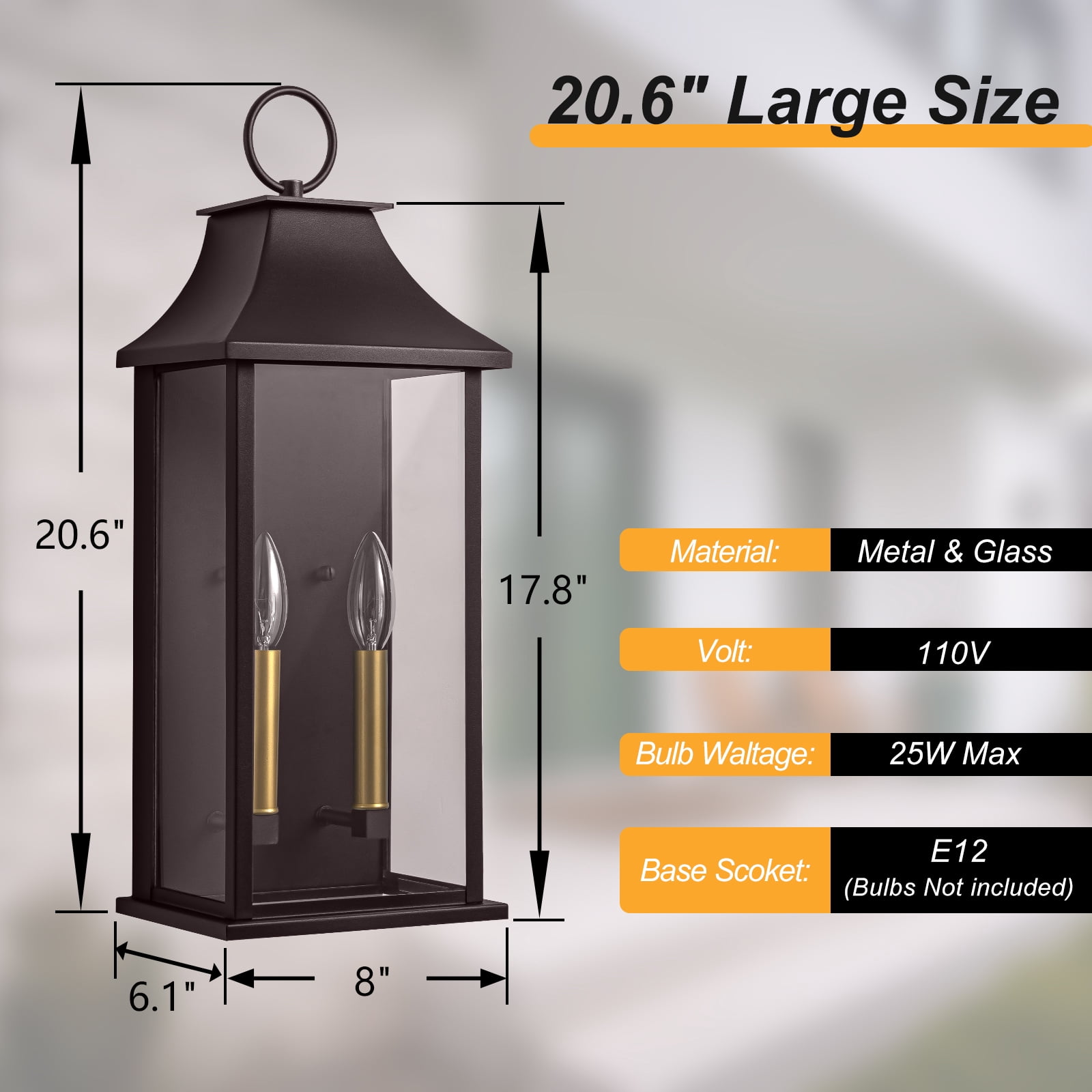 Lawyettle Dusk to Dawn Outdoor Wall Light Fixture, 20.6" Large Oil Rubbed Bronze Outdoor Lanterns, 2-Light Waterproof Exterior Porch Sconce for House