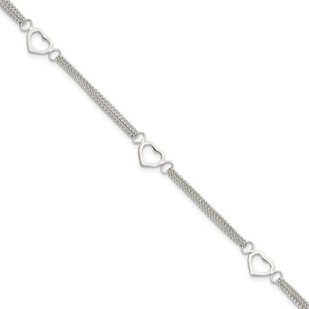 Finest Gold Sterling Silver Polished Multi-strand Heart 7 in. Bracelet