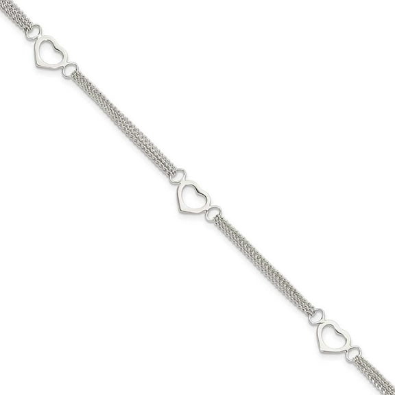 Finest Gold Sterling Silver Polished Multi-strand Heart 7 in. Bracelet