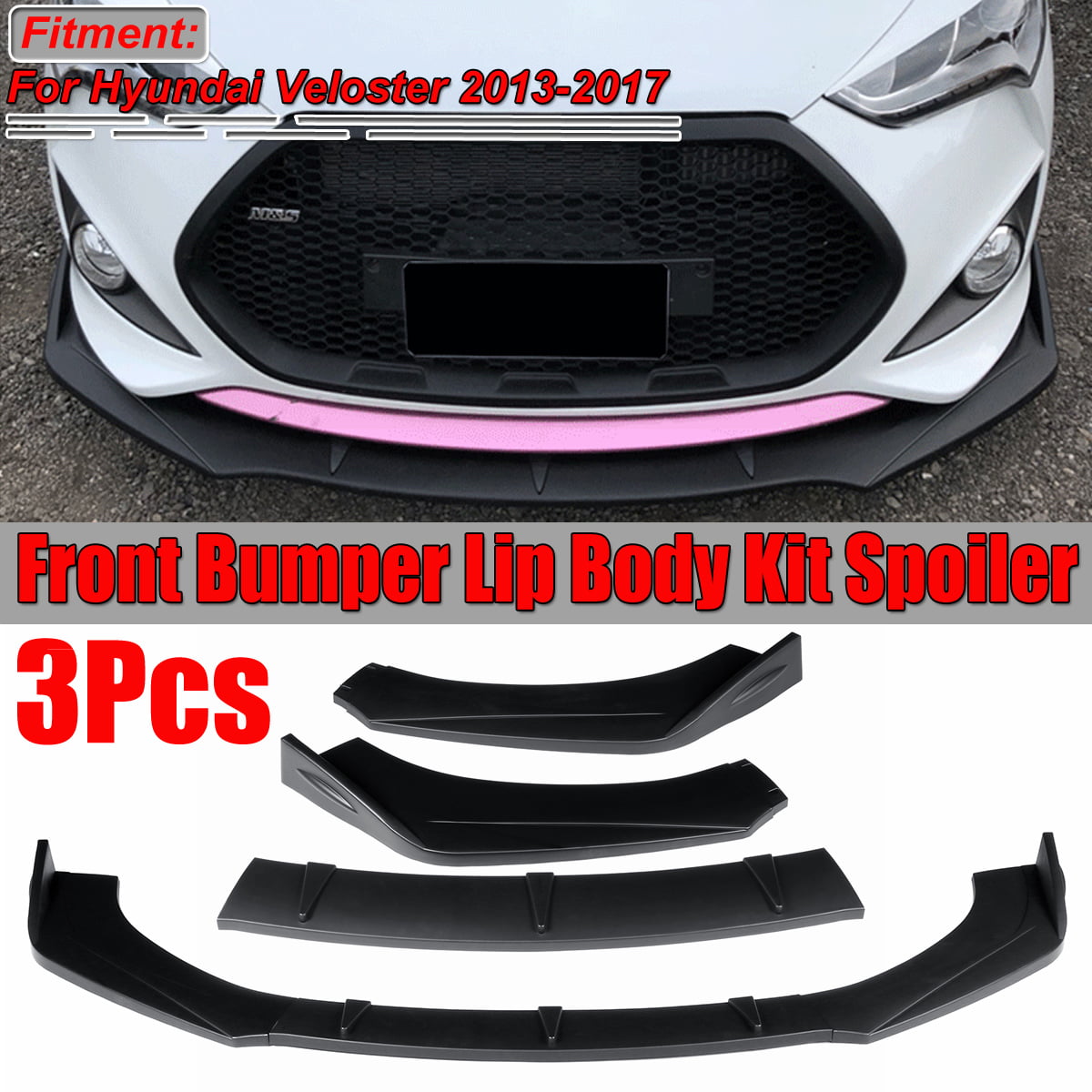Air-Dam-Chin-Diffuser DriftX Performance 3PCS Front Bumper Lip Kit fit for compatible with 2012-2017 Hyundai Veloster Base Black STP-Style Splitter Trim Protection Spoiler 