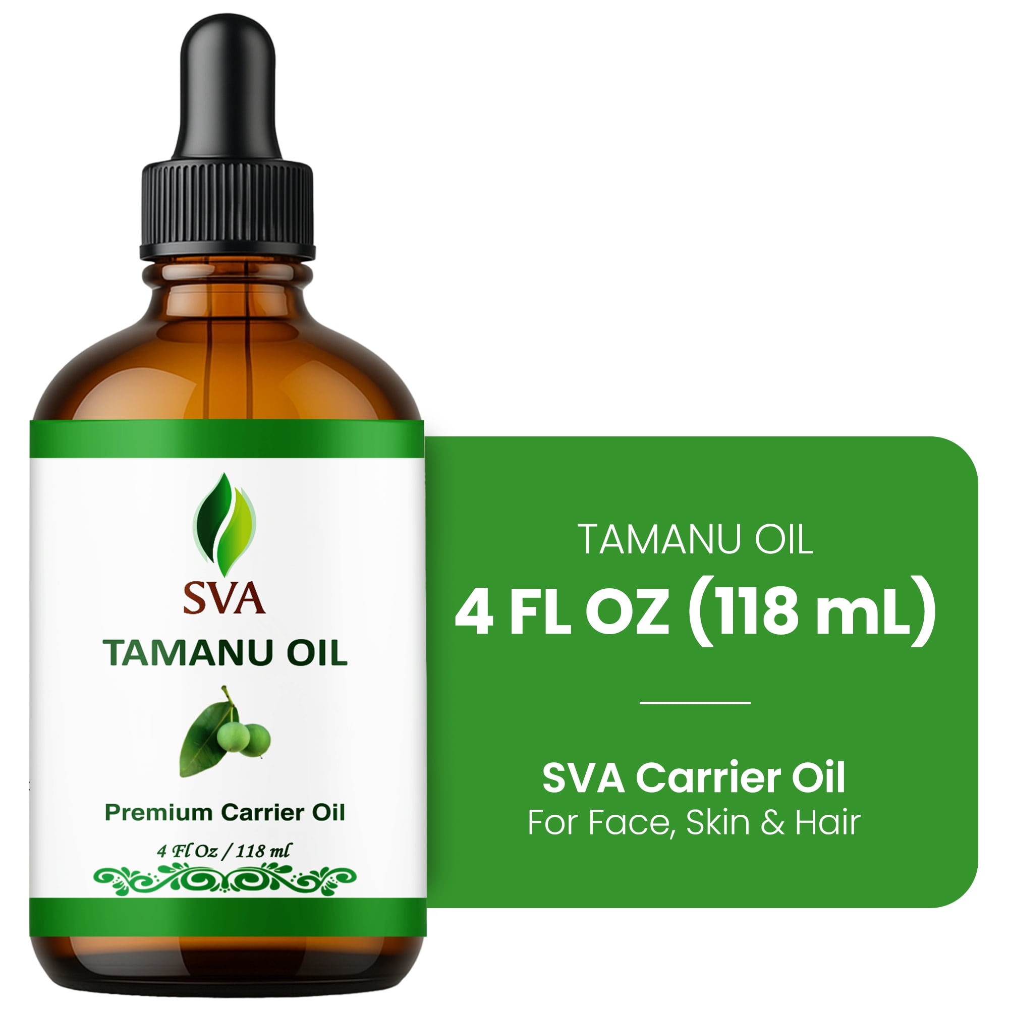 SVA Tamanu Oil - 4 Fl Oz – 100% Natural Cold Pressed Tamanu Oil - for Face, Skin Care, Hair Care, Scalp Massage & Body Massage – Carrier Oil with Dropper